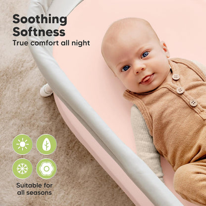 2-Pack Organic Bassinet Sheets for Girls, Boys - 100% Cotton Bassinet Mattress Sheets Compatible with Halo Bassinest Swivel Sleeper, Graco, Baby Delight, Chicco, Unisex Fitted Bassinet Sheets (Elly)