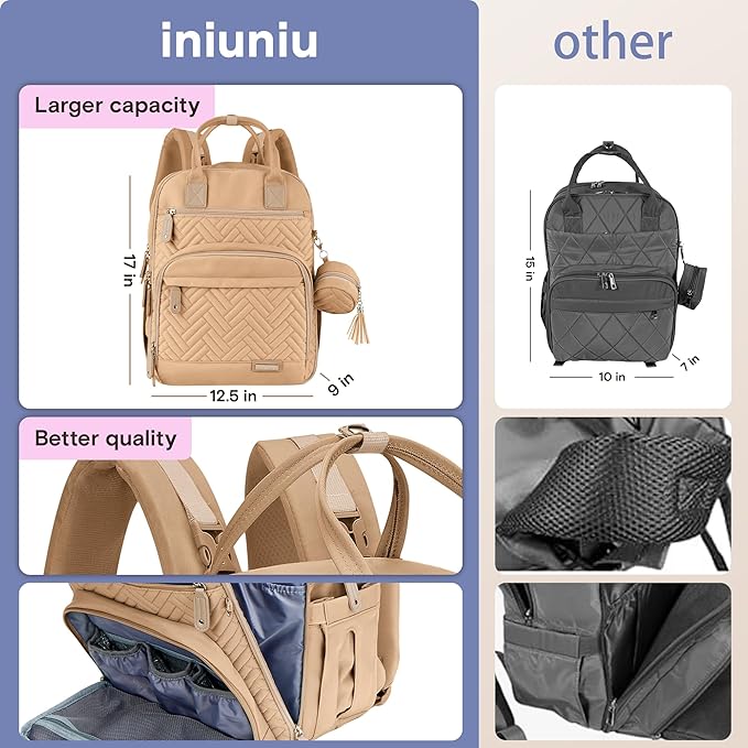 iniuniu Diaper Bag Backpack, 4 in 1 kit Large Unisex Baby Bags for Boys Girls, Waterproof Travel Back Pack with Pouch