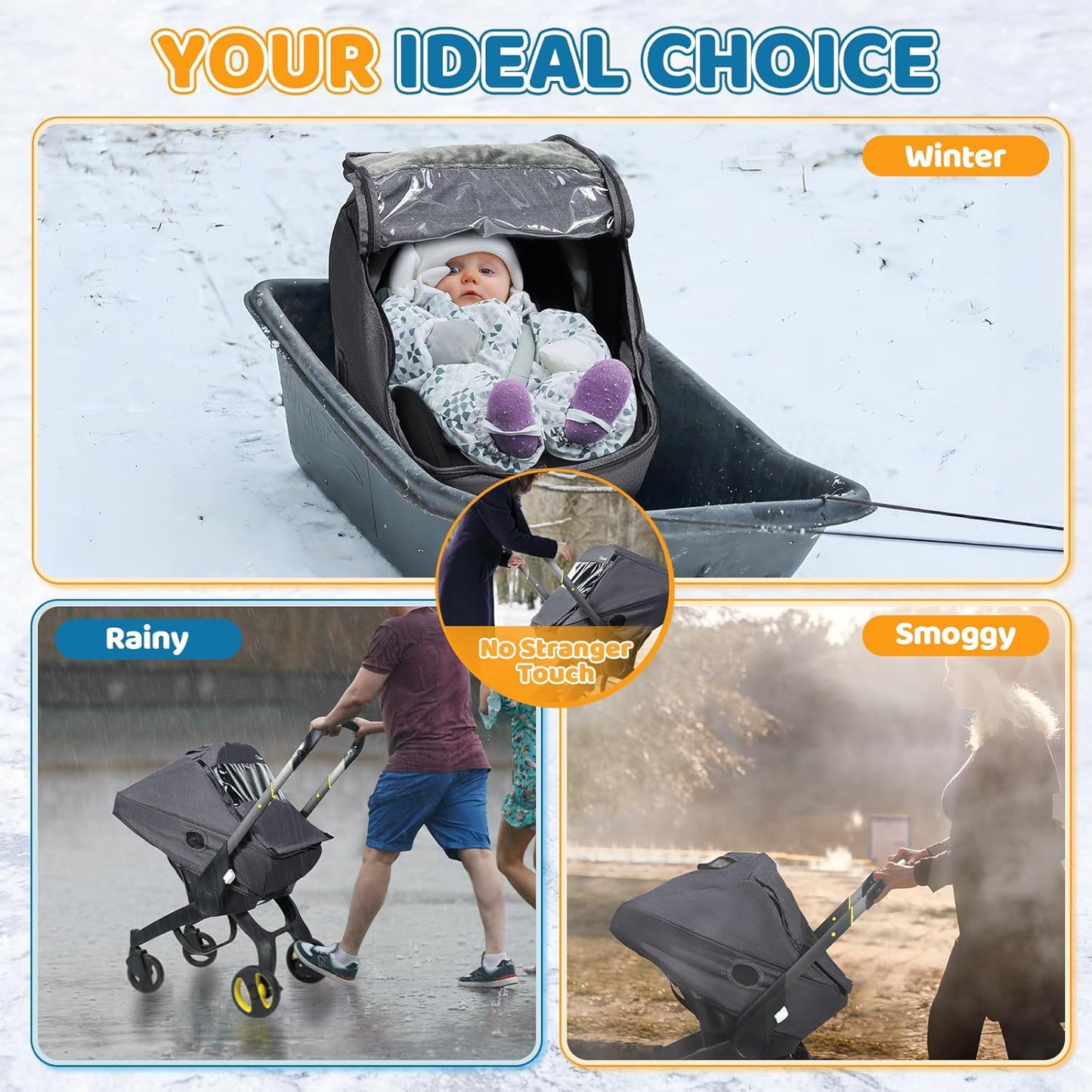 Car Seat Rain Cover, Compatible with Doona Infant Car Seat Stroller, Universal Rain Cover with Window for Waterproof, and Windproof, Breathable Baby Travel Weather Shield Stroller Accessories, Black