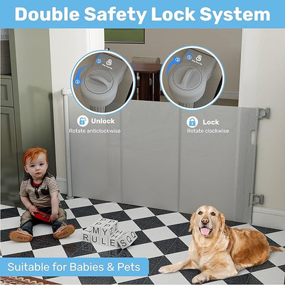 Baby Proof Me Retractable Baby Gates for Stairs & Doorways - 71” Wide Mesh Safety Gate for Toddlers, Dog & Pets - Use for Indoor/Outdoor, Hallways, Deck, Porch - Easy Installation, Secure Closure