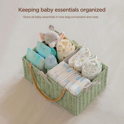 HBlife Large Baby Diaper Caddy Organizer, Paper Rope Storage Baskets Nursery Bin with Removable Divider, Portable Car Organizer for Diapers, Baby Shower Gifts, Newborn Essentials Must Haves