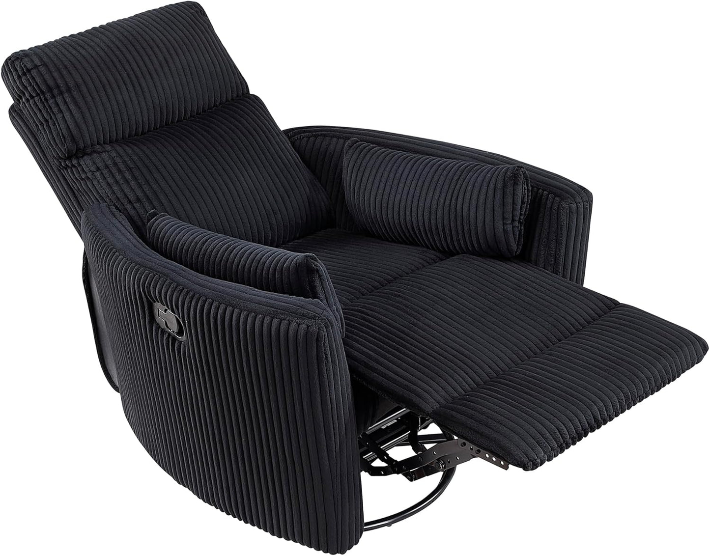 Lexicon Modern Swivel Glider Recliner Chair, Nursery Glider, Corduroy Fabric Upholstery Recliner with 2 Lumbar Pillows, Manual Reclining Sofa Chair for Living Room/Office/Apartment, Beige