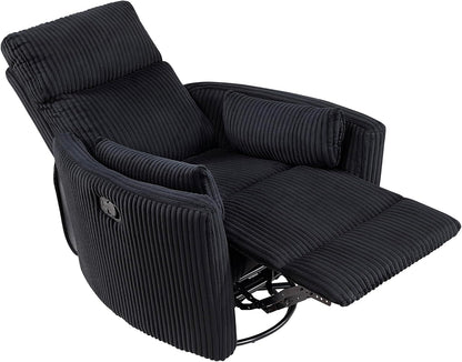 Lexicon Modern Swivel Glider Recliner Chair, Nursery Glider, Corduroy Fabric Upholstery Recliner with 2 Lumbar Pillows, Manual Reclining Sofa Chair for Living Room/Office/Apartment, Beige