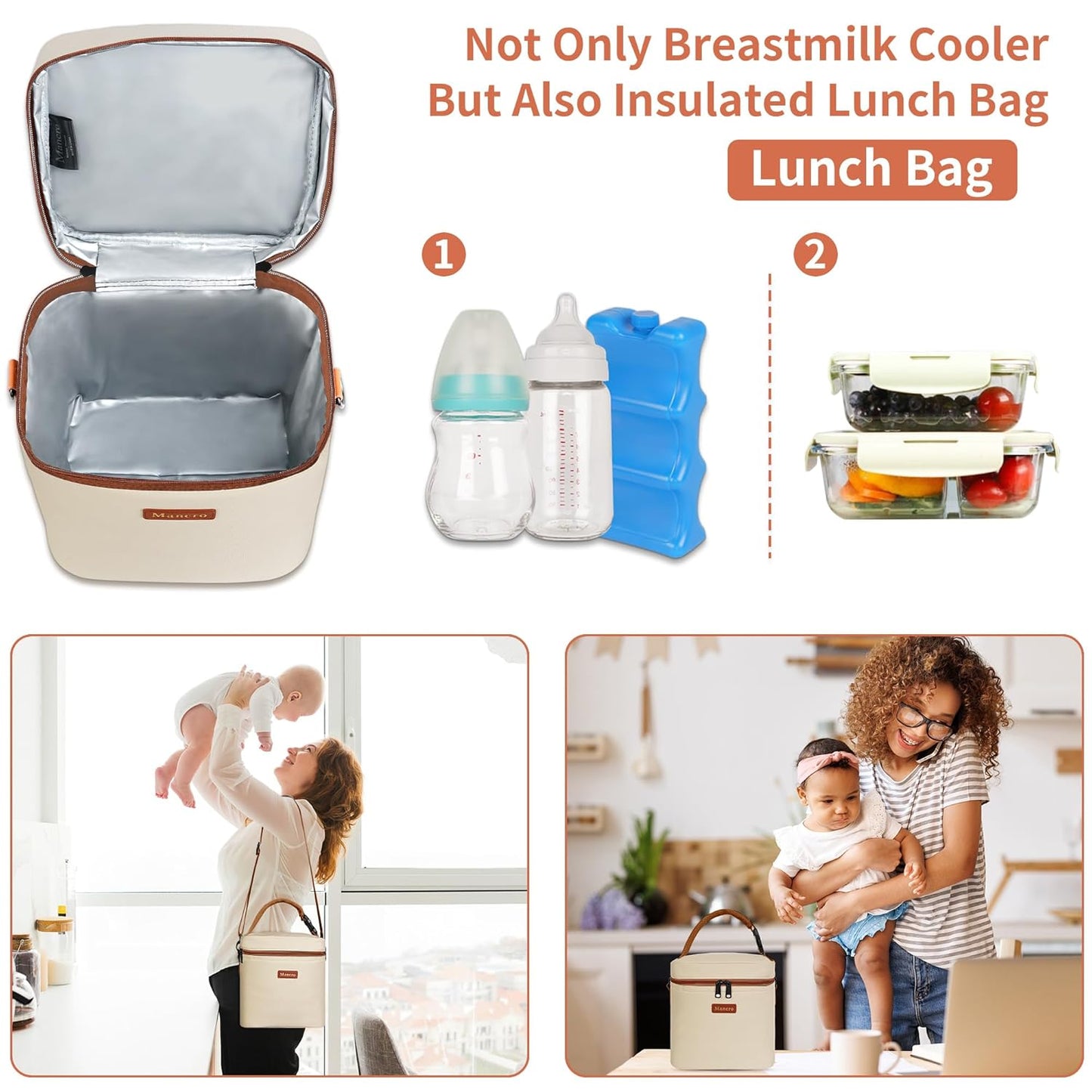 Mancro Breastmilk Cooler Bag with Ice Pack, Fits 6 Baby Bottles Up to 9 Ounce Insulated Baby Bottle Bag, Breast Milk Cooler on The go with Strap, Bottle Storage Bag for Nursing Mom Daycare, Black