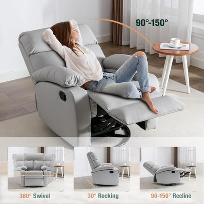 hzlagm Swivel Rocker Recliner, Rocking Chair Nursery, Small Rocker Recliners for Small Spaces, Living Room, Bedroom, Nursery, RV, Light Grey