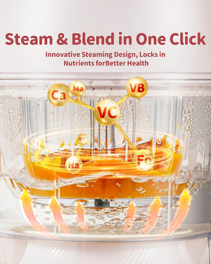 AMZCHEF Baby Food Maker with Auto Steam & Blend, 9-in-1 Baby Puree Maker with Food-grade glass, BPA-Free & Easy Cleaning, Touch Screen, Dishwasher Safe, Off-white