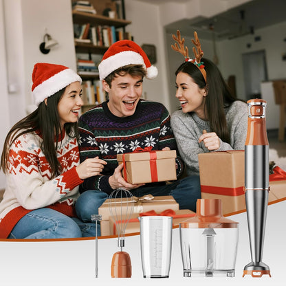 Turelar Immersion Blender Handheld Corded Hand Blenders Set 1100W, Trigger Variable Speed 5 in 1 Stick Emulsifier with Chopper, Whisk and Frother for Soup, Baby Food and Smoothies, Orange