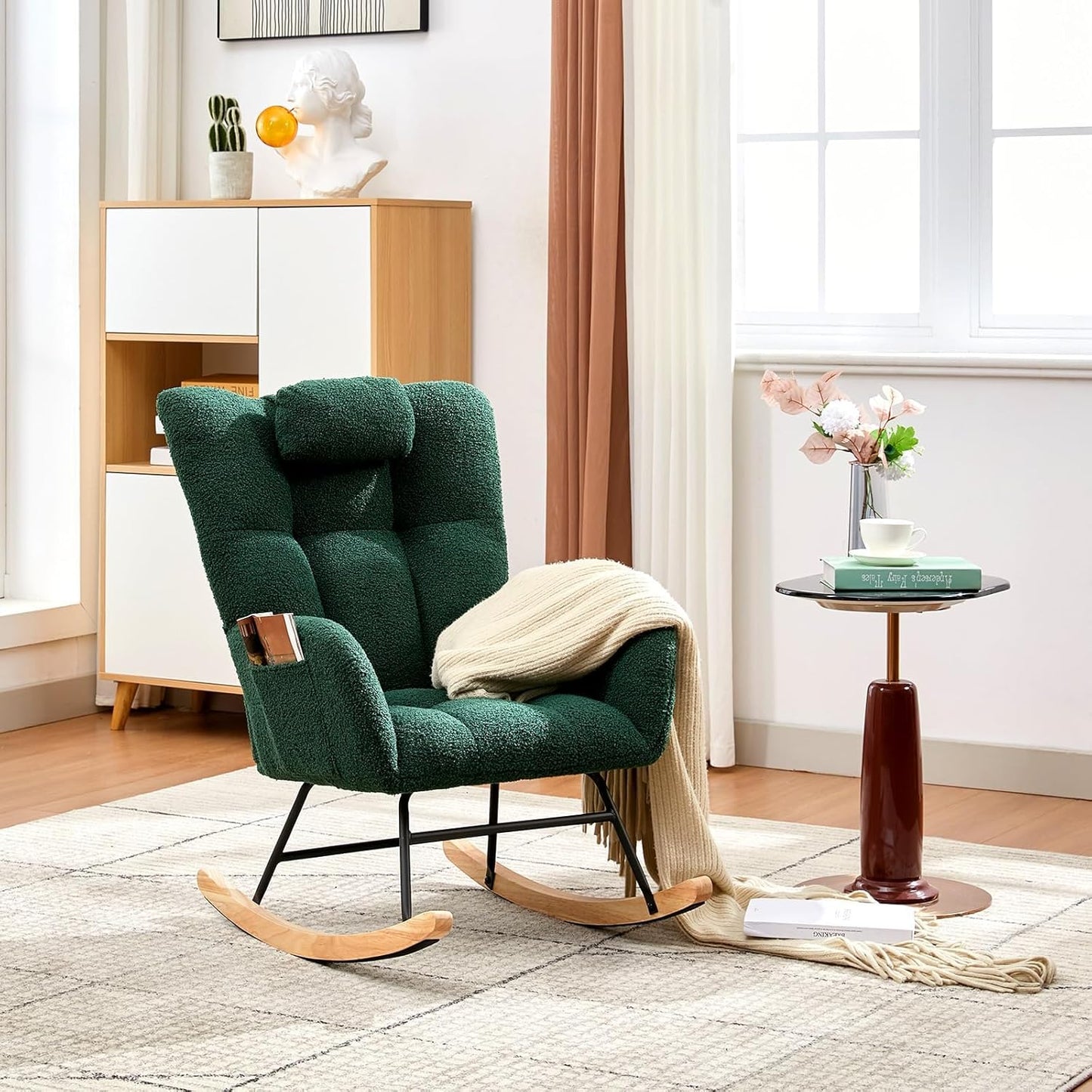 Teddy Glider Rocker, Nursery Nursing Chair for Adults, Compact Space-Saving Rocking Chair for Living Room, Bedroom & Small Spaces,Brown