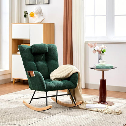 Teddy Glider Rocker, Nursery Nursing Chair for Adults, Compact Space-Saving Rocking Chair for Living Room, Bedroom & Small Spaces,Brown