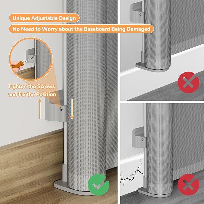 Retractable Mesh Baby Gate for Large Openings - 34" Tall Extends to 71", Stair Gate with Anti-Crawling Hook and Adjustable Baseboard Bracket, Baby Gate for Stairs, Doorways, Gray