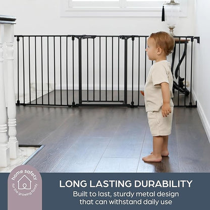 Dreambaby Discovery Metal Baby Gate - 76.5" Extra Wide 3 Panel Walk Through Door for Angled Openings, Configurable for Stairs and Hallways, 29in High