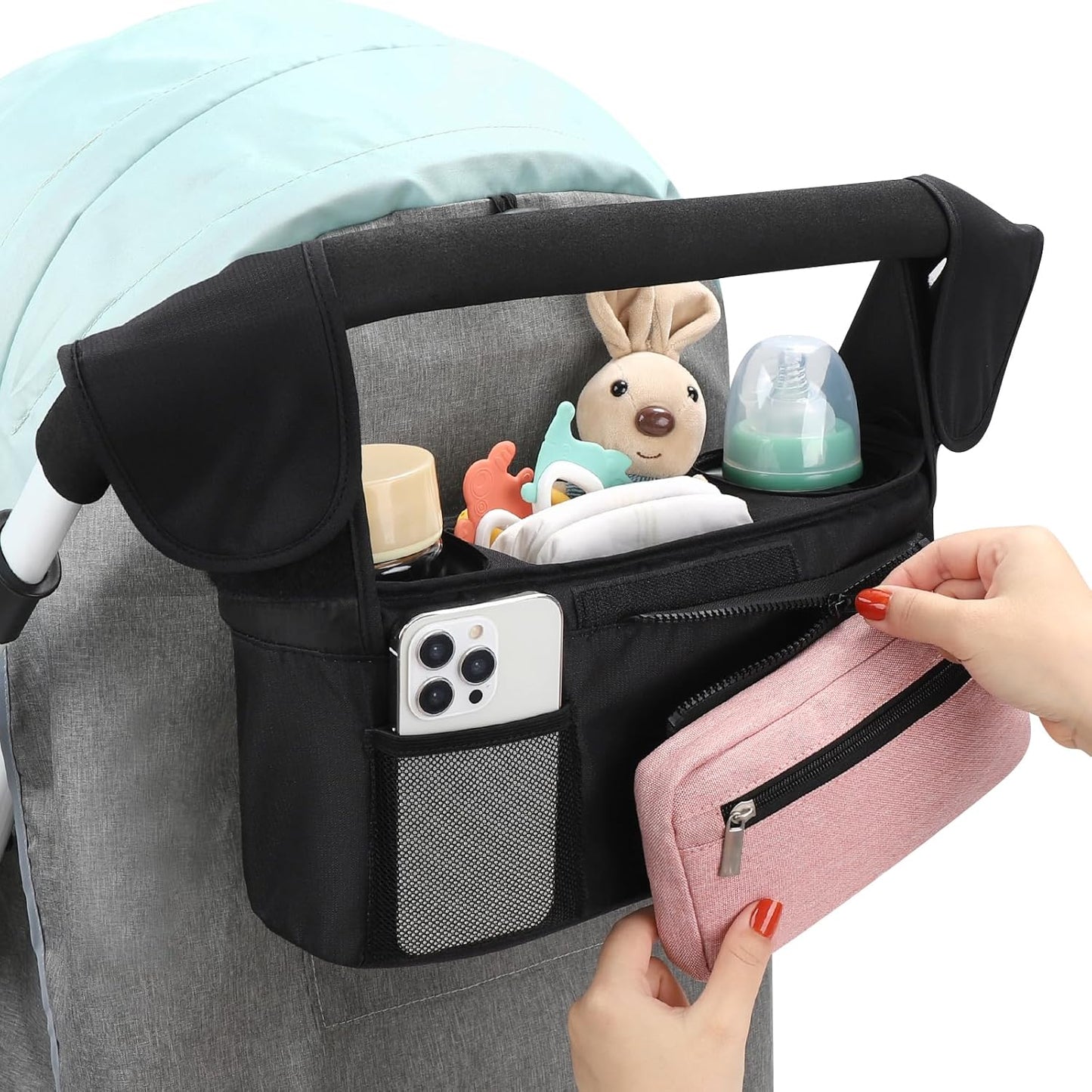 Accmor Universal Stroller Organizer with Insulated Cup Holder Detachable Phone Bag and Shoulder Strap,Stroller Bag Caddy Organizer Fits for Uppababy, Baby Jogger, Britax Strollers