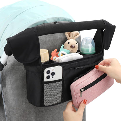 Accmor Universal Stroller Organizer with Insulated Cup Holder Detachable Phone Bag and Shoulder Strap,Stroller Bag Caddy Organizer Fits for Uppababy, Baby Jogger, Britax Strollers