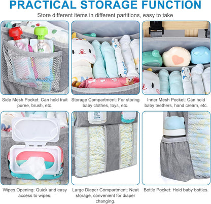 Accmor Hanging Baby Diaper Caddy Organizer, Diaper Stacker, Baby Crib Hanging Classified Storage Bag Organizer for Changing Table, Crib, Playard or Wall & Nursery Organization, Grey