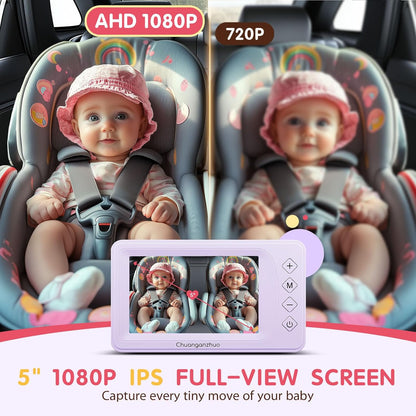 Baby Car Camera USB with No.1 Clarity, 5'' HD 1080P IPS Baby Car Monitor with 3X Zoom, Backseat/Carseat/Rear Seat Camera with Ultra Night Vision, Easy No-Damage Install, S100P(5inch Black)