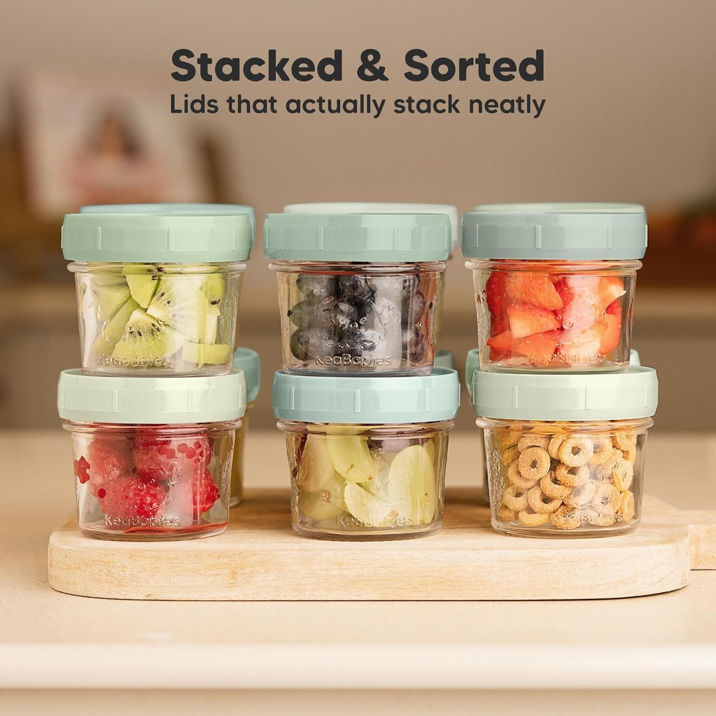 KeaBabies 12pk 4oz Glass Baby Food Containers with Lids - Leak-Proof, Microwavable Small Glass Jars, Baby Purees & Toddler Snack Storage Containers, BPA-Free, Dishwasher & Freezer Safe (Nord)