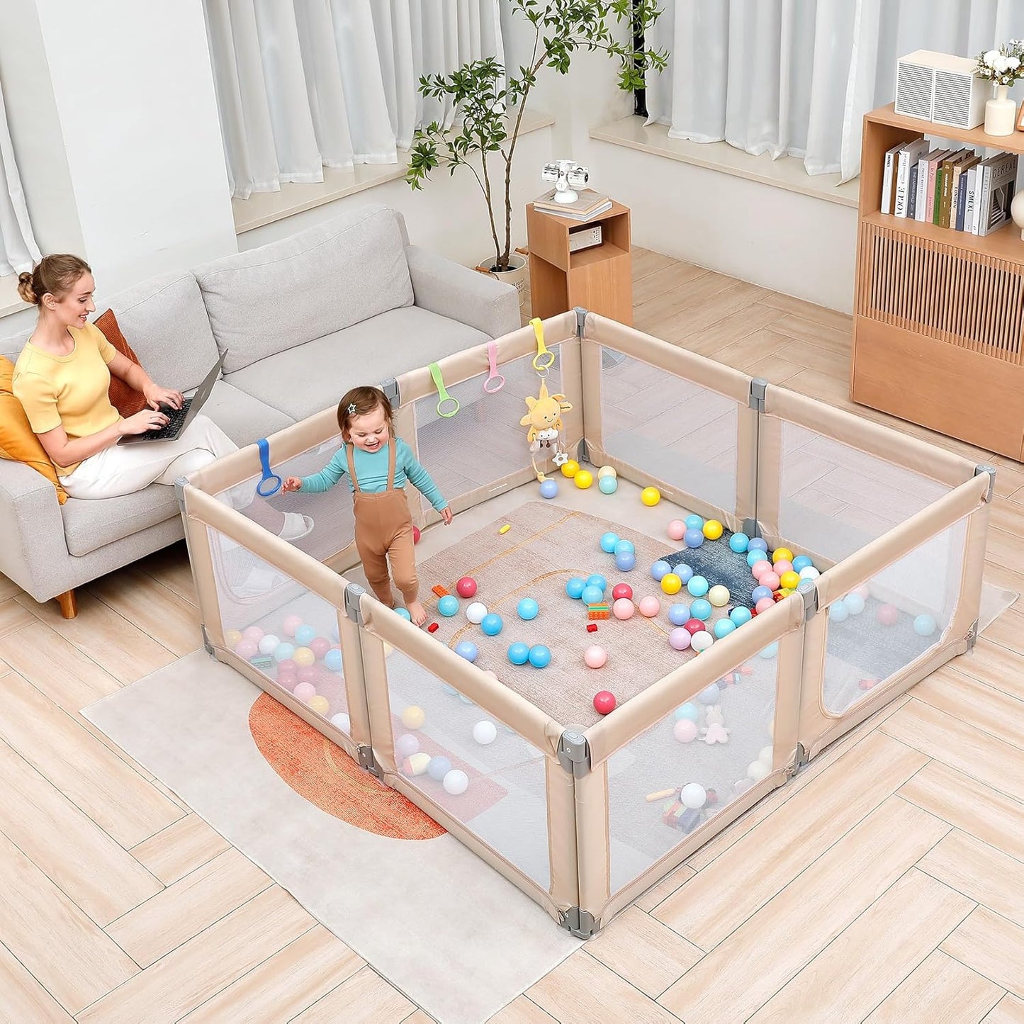 Dripex Baby Playpen, 47"x47" Small Playpen for Babies, Enhanced Safety Baby Play Yard for Indoor & Outdoor, Infant Play Pen with Soft Breathable Visible Mesh, Anti-Fall Design & Easy Setup, Grey