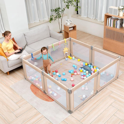 Dripex Baby Playpen, 47"x47" Small Playpen for Babies, Enhanced Safety Baby Play Yard for Indoor & Outdoor, Infant Play Pen with Soft Breathable Visible Mesh, Anti-Fall Design & Easy Setup, Grey