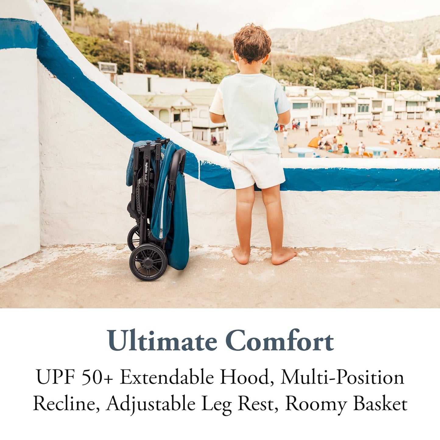 Inglesina Quid 2 Stroller - Midnight Blue - Ultra Compact Lightweight Travel Stroller, Babies and Toddlers, Airplane Overhead, Foldable, Reclining Seat, Collapsible Canopy, 3 Months - 50 lbs, BPA Free