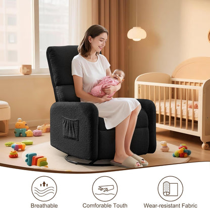 Korser 360° Rocking Chair, Nursery Rocker Chair with Side Pockets, Glider Nursing Chair with Steel Structure Base, Small Chair for Small Spaces, Sherpa Swivel Accent Chairs for Living Room, Nursing