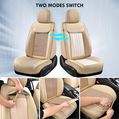 Coverado Leather Seat Covers for Car, Waterproof Car Seat Covers Full Set, 2 in 1 Conversions Car Seat Cover Protector Car Accessories Universal Fit for Most Cars SUVs and Trucks Beige