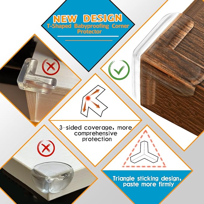 8 Pack Corner Protectors, Clear Table Corner Guards Protectors Baby Proof Furniture Corners & Edges Safety Bumpers Covers, T Shaped 1.4x1.4x1.4 in