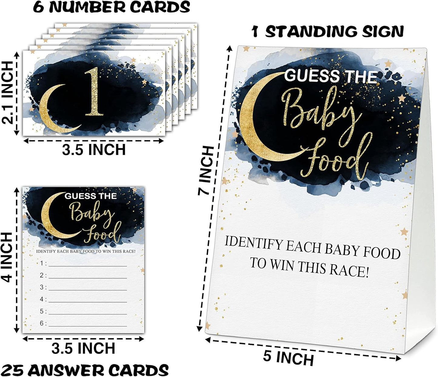 Guess the Baby Food Party Games, Baby Shower Game Set, 1 Standing Sign + 25 Answer Cards + 6 Number Cards, Boho Wild West Gender Reveal Party Decoration Supplies -B05