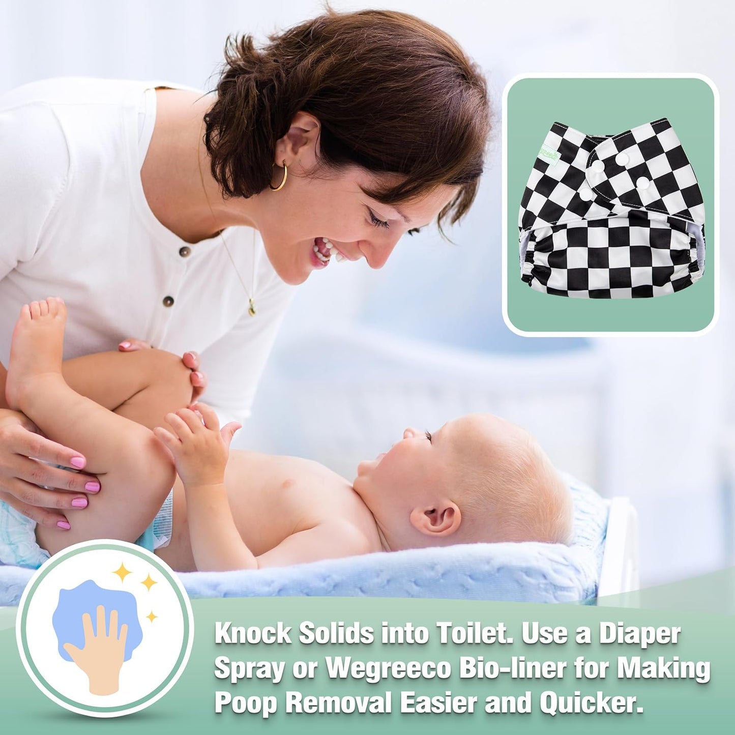 wegreeco Cloth Diapers 6 Pack with 6 Inserts & 1 Wet Bag, Washable Cloth Diapers for Babies, One Size Adjustable Reusable (Flower)