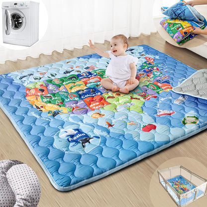 Baby Play Mat, 50x50 Playpen Mat with Super Soft Touch, Activity Mats with Upgraded Anti-Slip Bottom, Machine Washable Crawling Mats for Floor & Picnic (Animal Alphabets)