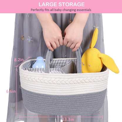 ABenkle Baby Diaper Caddy, Nursery Storage Bin and Car Organizer for Diapers and Baby Wipes, Cotton Rope Diaper Basket Caddy, Changing Table Diaper Storage Caddy