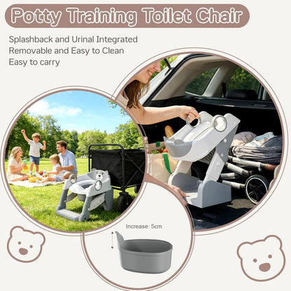 Potty Training Seat,Toddler Toilet Seat for Boys Girls,3-in-1 Potty Training Toilet and Chair with Step Stool Ladder,Anti-Slip Height Adjustable Foldable Splash Guard for Kids (Grey)