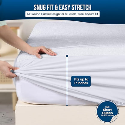 Utopia Bedding Waterproof Mattress Protector Short Queen Size, Premium 200 GSM Terry Mattress Cover, Soft & Breathable Bed Cover, Fitted Sheet Style with Stretchable Deep Pockets 17" (White)