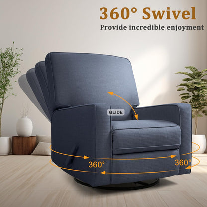 Swivel Rocker Recliner Chair for Adults, High Back Fabric Recliner with Deep Seat, Manual Glider for Living Room & Nursery, Grey