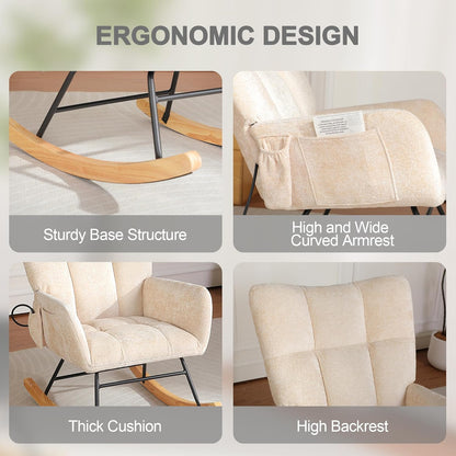 Rocking Chair Nursery with Airbag, Comfy Modern Nursery Rocking Reading Chair indoor with Footrest, Cozy Upholstered Glider Rocker Chairs for Living Room Bedroom Offices(Chenille, Dark Grey)