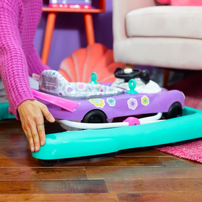 Bright Starts Little Speedster 3-in-1 Car Walker, Purple Power, Baby Activity Walker for Girls and Boys, 6 Months+