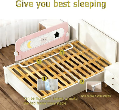 Bed Rail for Toddlers, Foldable Baby Bed Rail Guard, Adjustable, Safety, Convenient, Guard Rails with Twin, Full, Queen& King Size (Gray Cartoon, 1 Side:59inch)