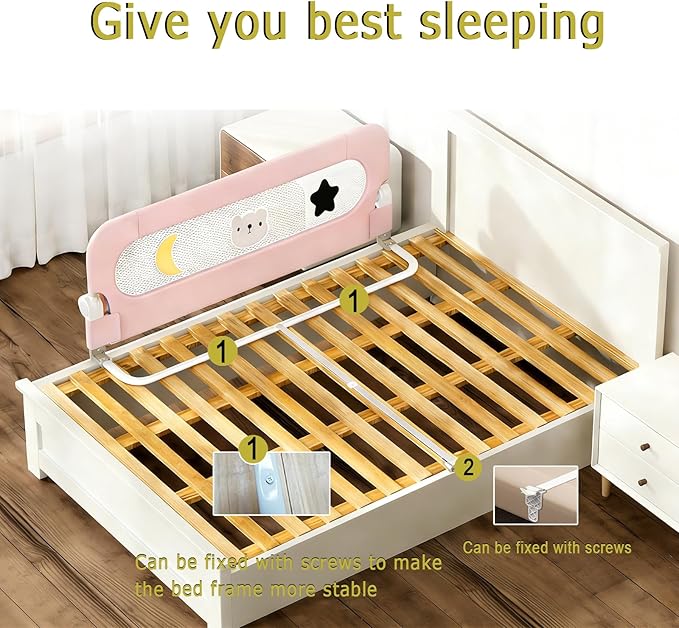 Bed Rail for Toddlers, 71" Foldable Baby Bed Rail Guard with Drilled-Free Installation, Adjustable Height, Suitable for Twin, Full, Queen & King Size (Gray Patchwork, 71inch)