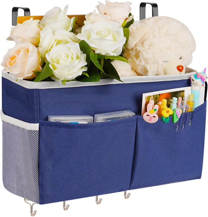 Bedside Storage Organizer 5 Pockets with 4 Hooks Hanging Storage Bag for Headboards/Bunk Bed (Pink)
