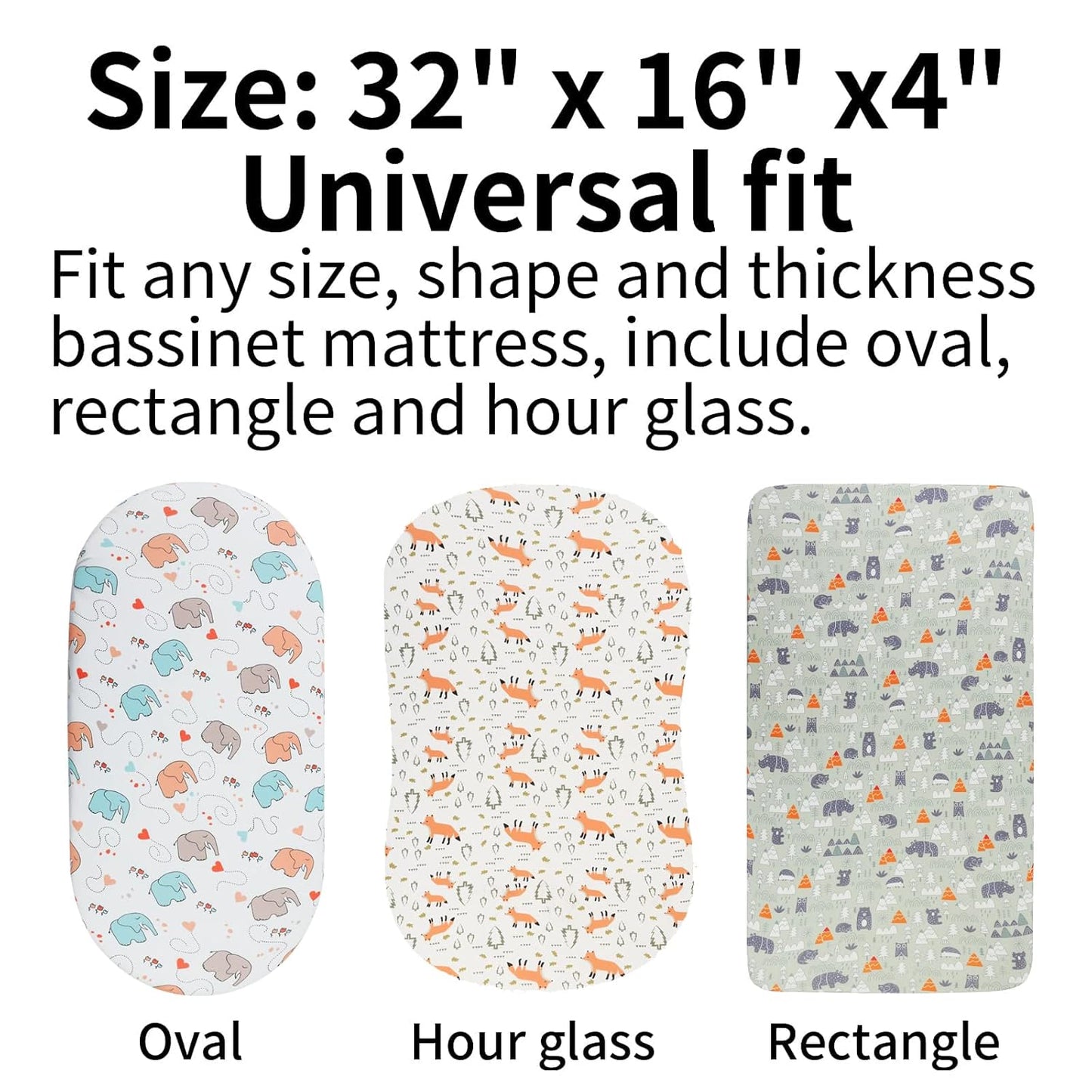 Onacosht Stretchy Bassinet Sheets 33" x 19" Compatible with Mika Micky, KoolaBaby (3 in 1), BabyBond, HARPPA and RICUTON Bedside Bassinet, 3 Pack for Baby Boy and Girl, Pink Floral