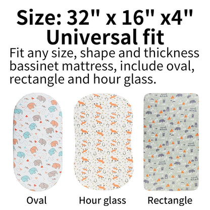Onacosht Stretchy Bassinet Sheets 33" x 19" Compatible with Mika Micky, KoolaBaby (3 in 1), BabyBond, HARPPA and RICUTON Bedside Bassinet, 3 Pack for Baby Boy and Girl, Pink Floral