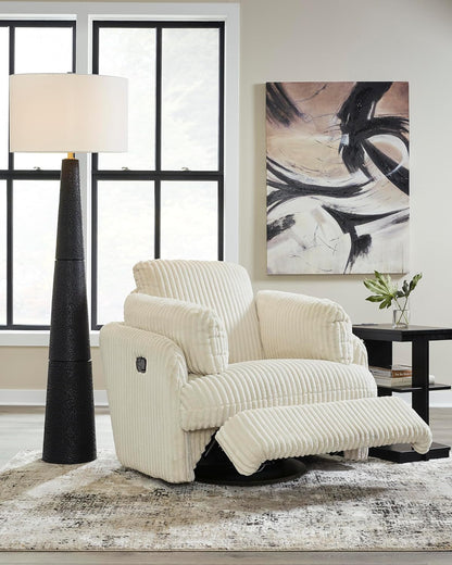 Signature Design by Ashley Tie-Breaker Cozy Contemporary Manual Press-Back Swivel Glider Rocker Recliner with 2 Bolster Pillows and Hidden Storage, White