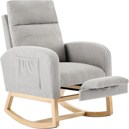Garvee Teddy Fleece Nursery Rocking Chair,Upholstered Glider with 26" High Backrest, Padded Seat,Modern 300 Lbs Weight Capacity Accent Recliner for Living Room, Bedroom, Reading