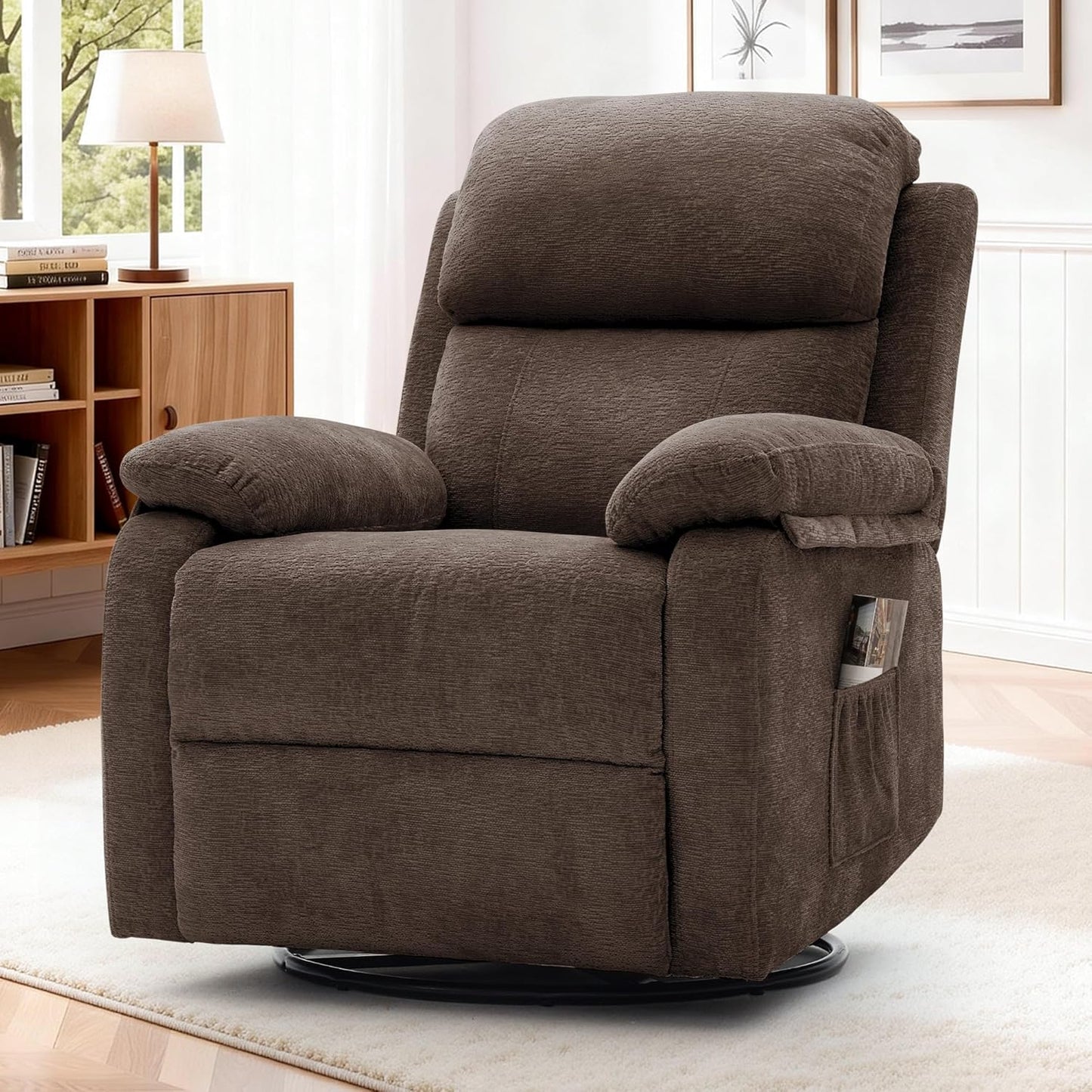 Korser Recliner Chair, 360 Swivel Rocker Chair for Adults, Small Rocking Recliner for Small Spaces, Upholstered Fabric Glider Recliner Nursery