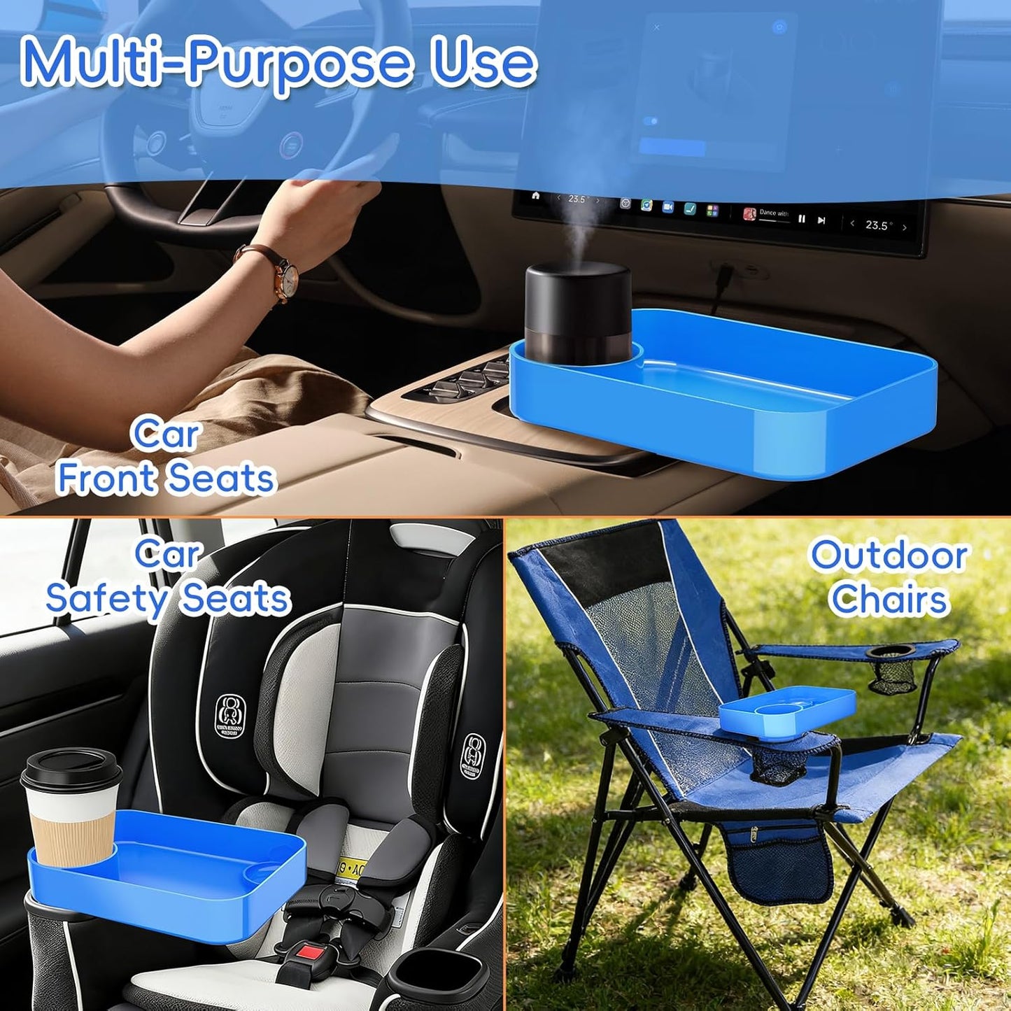 Kids Car Seat Tray, Travel Tray with Cup Holder for Toddler Baby, Kids Car Seat Food Snack Organizer for Road Trip, Stroller Snack Organizer Travel Must Haves Toddler Must Haves (Dark Gray, 1PCS)