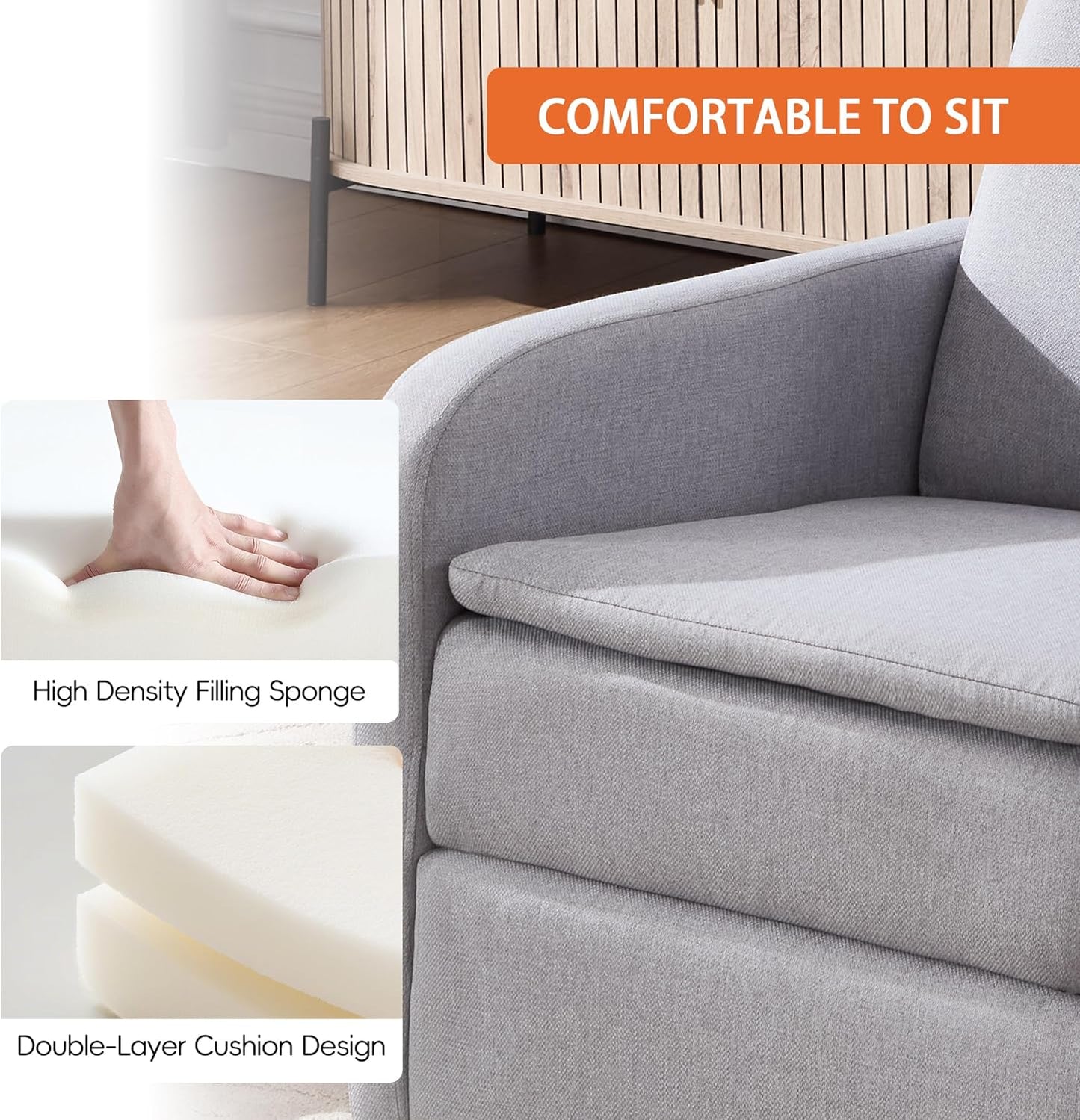 Ketaiyou Swivel Rocking Recliner Chair for Adults, Rocker Nursery Glider Chair for Living Room Bedroom, Upholstered Fabric Reclining Single Sofa Chair(Light Grey)