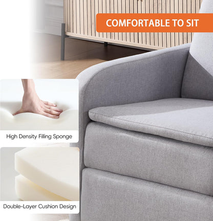 Ketaiyou Swivel Rocking Recliner Chair for Adults, Rocker Nursery Glider Chair for Living Room Bedroom, Upholstered Fabric Reclining Single Sofa Chair(Light Grey)
