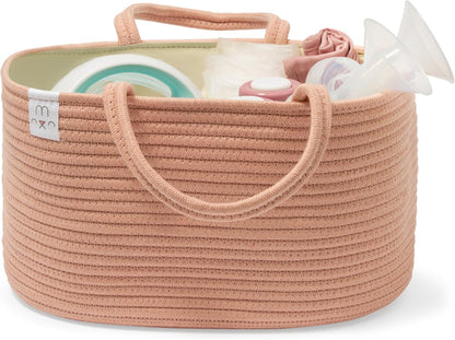 Natemia Diaper Caddy Organizer - Portable Rope Handles & 3 Compartments for Baby Items - Storage Basket for Newborn Essentials - Fits Spectra Breast Pump & Accessories - Registry Must Have (Beige)