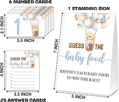 Guess the Baby Food Party Games, Baby Shower Game Set, 1 Standing Sign + 25 Answer Cards + 6 Number Cards, Boho Wild West Gender Reveal Party Decoration Supplies -B05