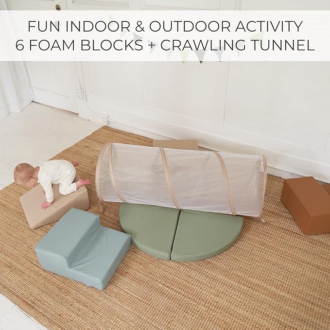 ZICOTO Fun Climbing Toy Set for Toddlers Aged 1-3 - Incl. Crawl Through Tunnel & PU-Leather Climbing Blocks for Unlimited Indoor Fun - Perfect Foam Play Gym for Baby/Kids to Safely Learn New Skills
