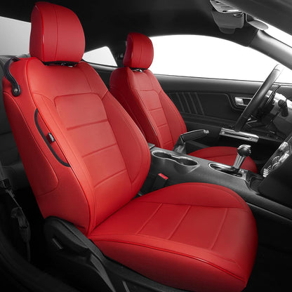 AOMSAZTO Seat Covers for Ford Mustang Coupe 2015 2016 2017 2018 2019 2020 2021 2022 2023 2024 2025 2026, Custom Fit Full Set Faux Leather (New Red)